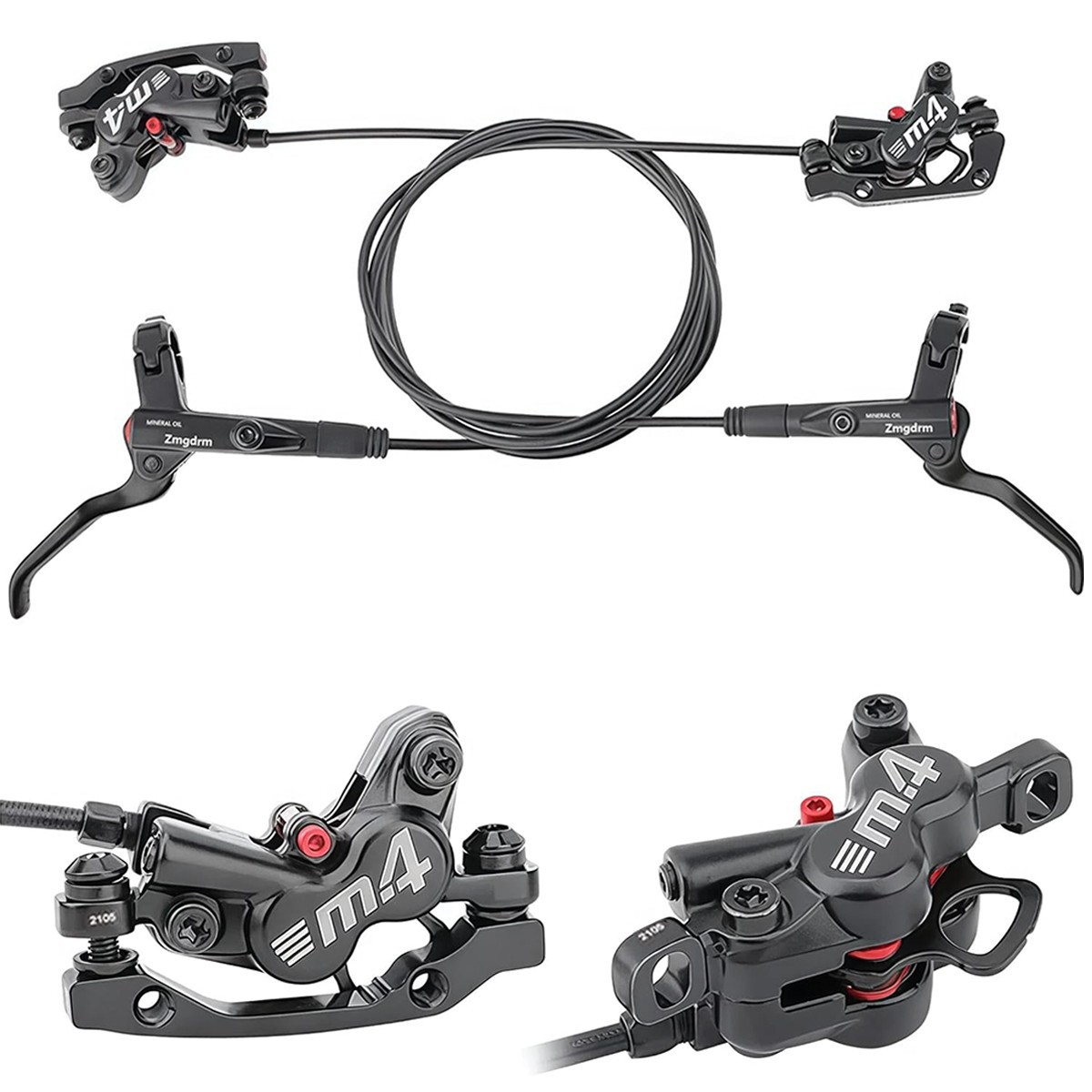 ZTZ 4-Piston MTB Hydraulic Brake Set, PM/is Adapter Fits eBike Mountain Bike BMX