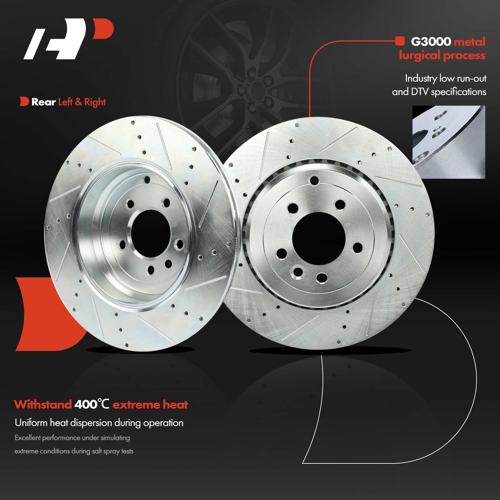 A-Premium 14.37 Inch (365 mm) Rear Drilled and Slotted Disc Brake Rotors | Co…