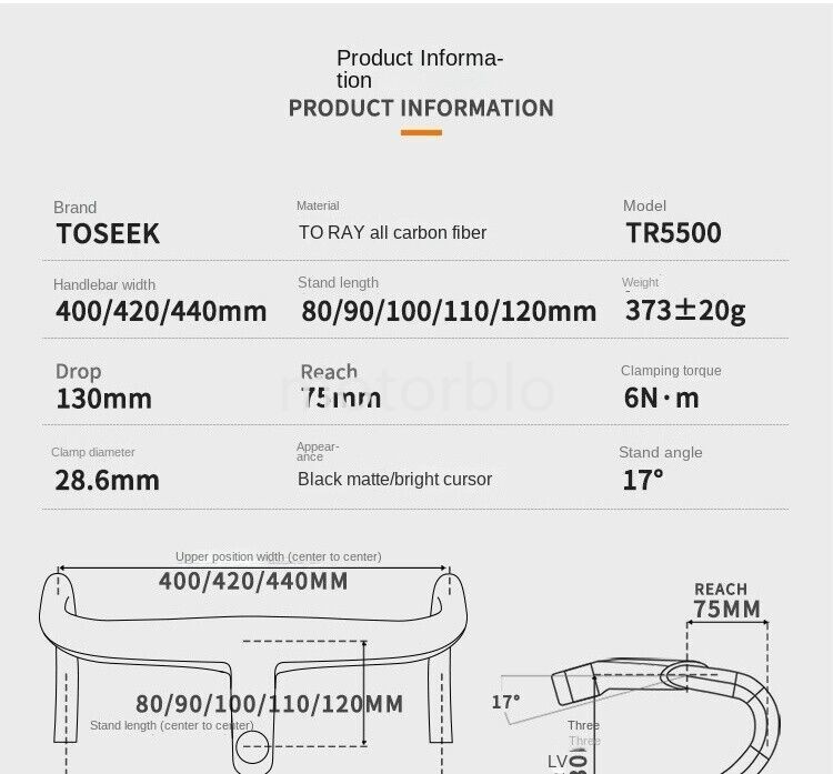 TOSEEK The One Carbon Fiber Road Bicycle Integrated Handlebar 28.6cm 440mm 120cm