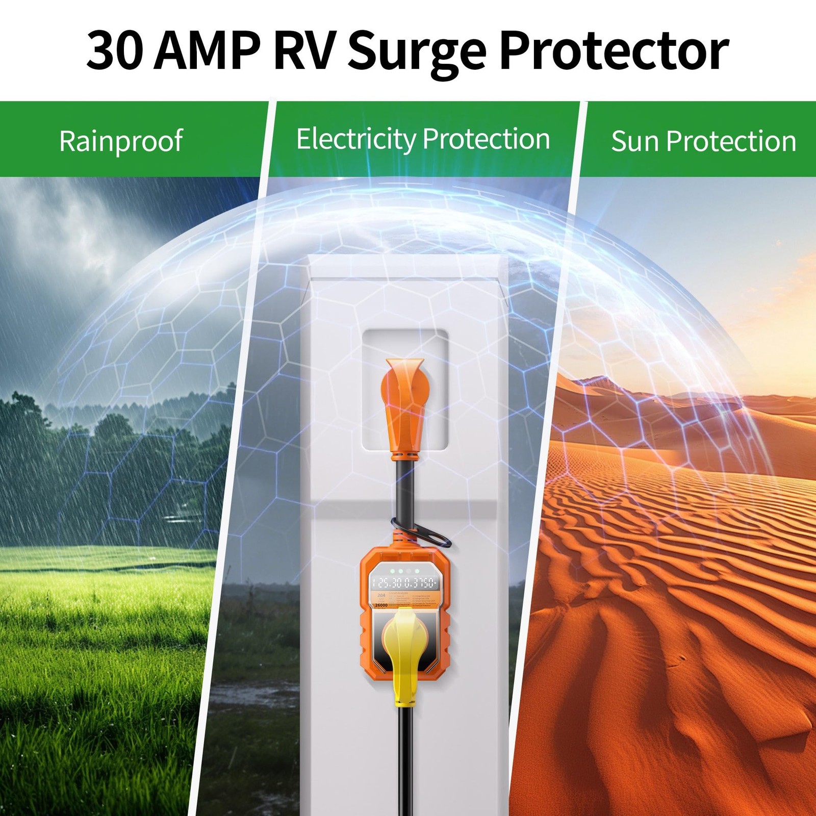 30 Amp RV Surge Protector 26000J Overload Auto Shutoff & Manual Reset | LED D…