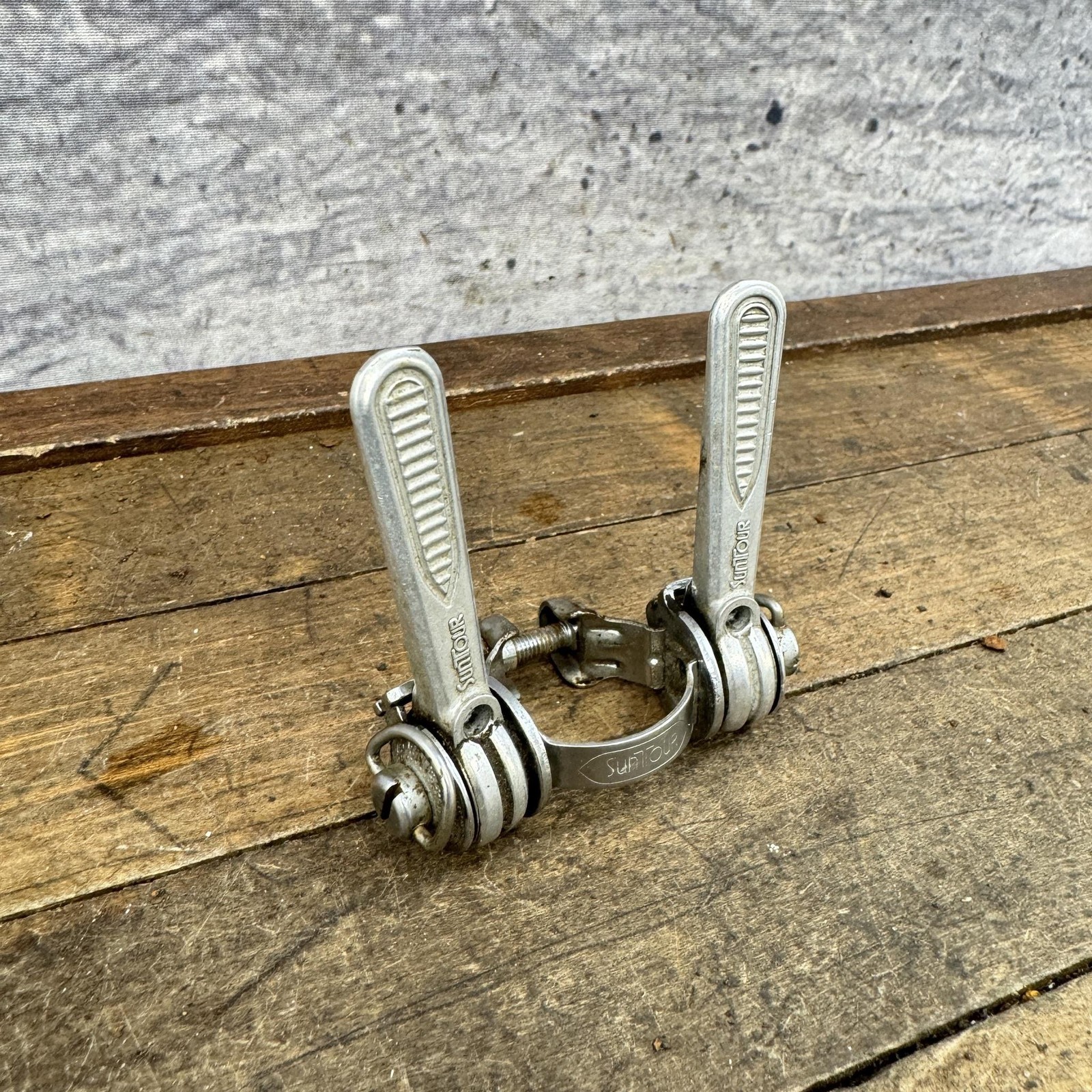 Vintage Suntour Down Tube Friction Shifter Set Clamp 28.6 Silver Road 80s