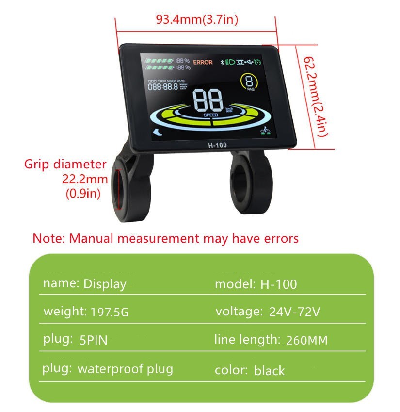 JN LCD H-100 Color Display E-bike modification accessories 24V-72V WP plug