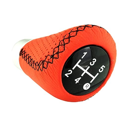 5 Speed Shift Knob, Leather Gear Shifter Knob Alloy Shifting Lever Head Red