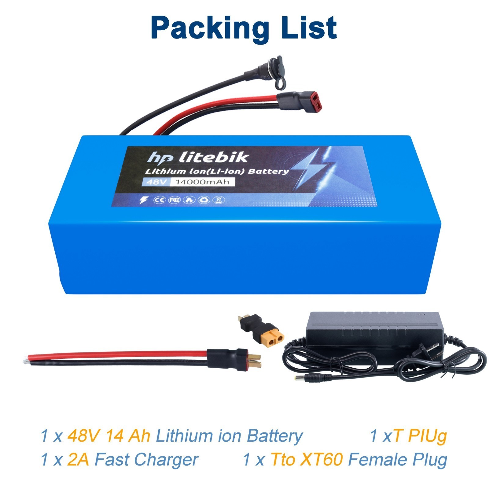 48V 14Ah Lithium Ebike Battery for 100W-1000W Electric Bicycle Bike with 30A BMS