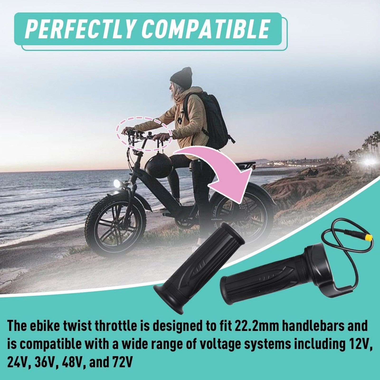 For Electric Bike 12V-72V Waterproof Full Twist Throttle 1PCS Replacement Grip