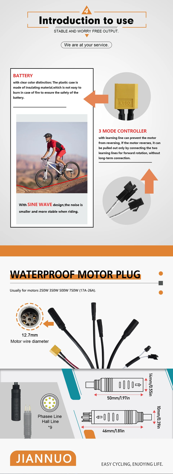 E-bike Three-Mode Sine Wave Controller 36V 48V 17A with S866/CS866 LCD Display