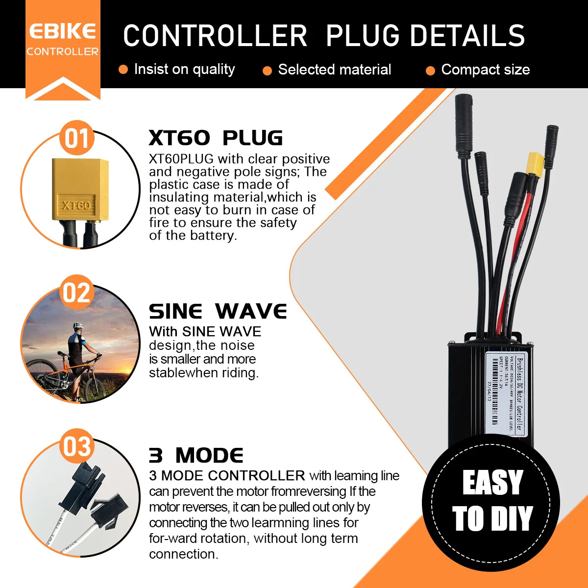 E-bicycle Sine Wave 3 Mode Controller Set 17A 26A 30A 40A with Color M5 Display