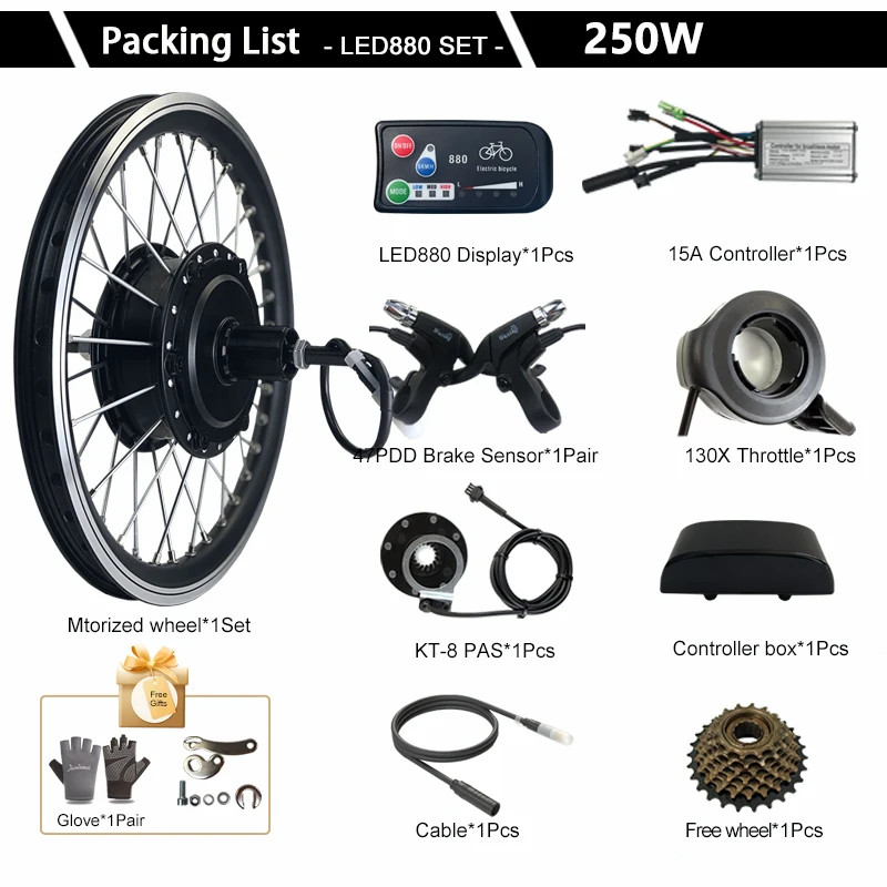Electric Bicycle Conversion Kit 36V 48V 250W Rear Cassette for E-Bike Hub Motor