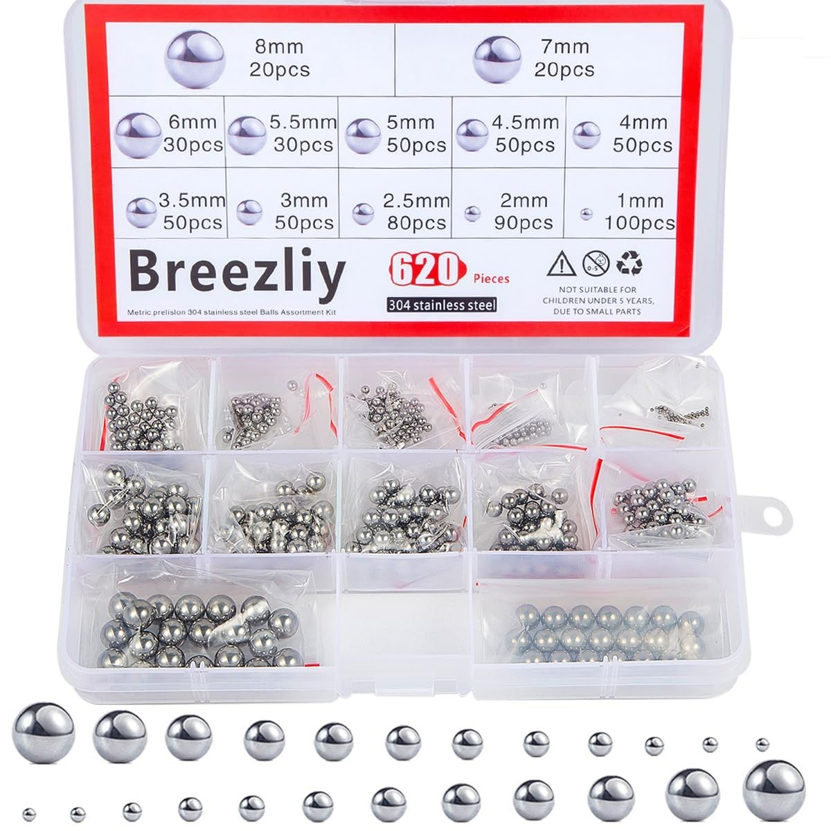 Stainless Steel Bearing Balls Assortment Kit 620Pcs – Perfect for DIY Projects