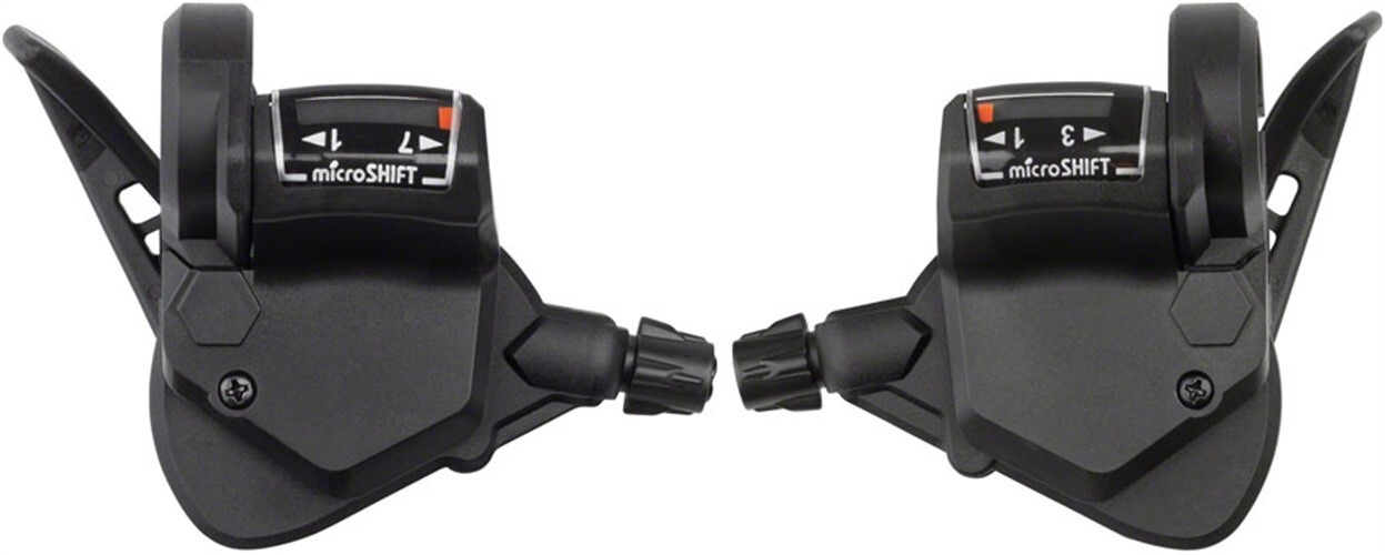 microSHIFT TS38 Thumb-Tap Shifter Set – 7 Speed, Triple, Optical Gear Indicator,