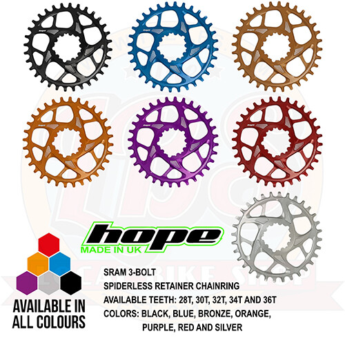 Hope Spiderless SR3 Retainer Ring Chainring 28 30 32 34 36T For SRAM 3 Bolt New
