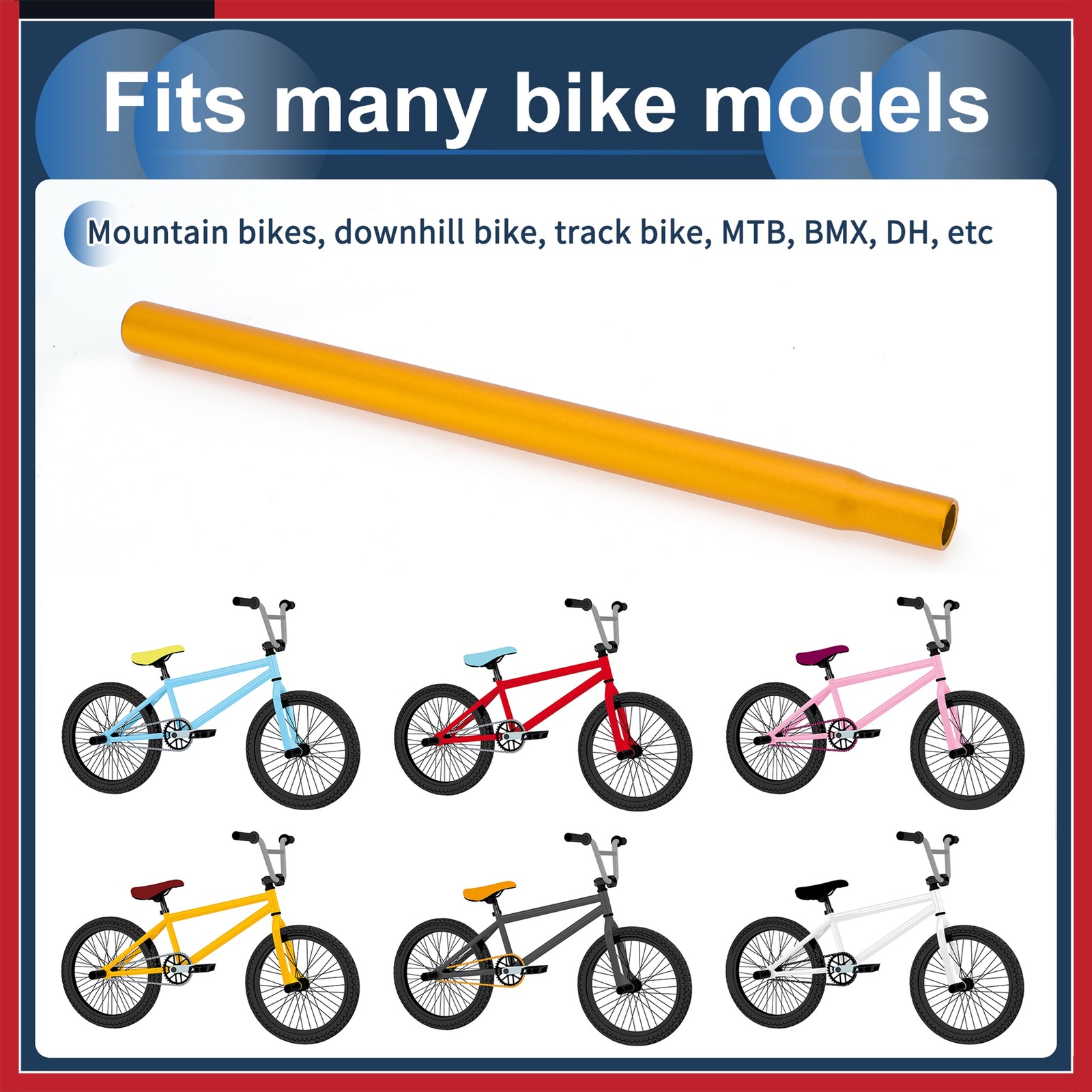 Bike Seats Posts 25.4x400mm Lightweight Post Seats Tube Gold Tone Aluminum Alloy