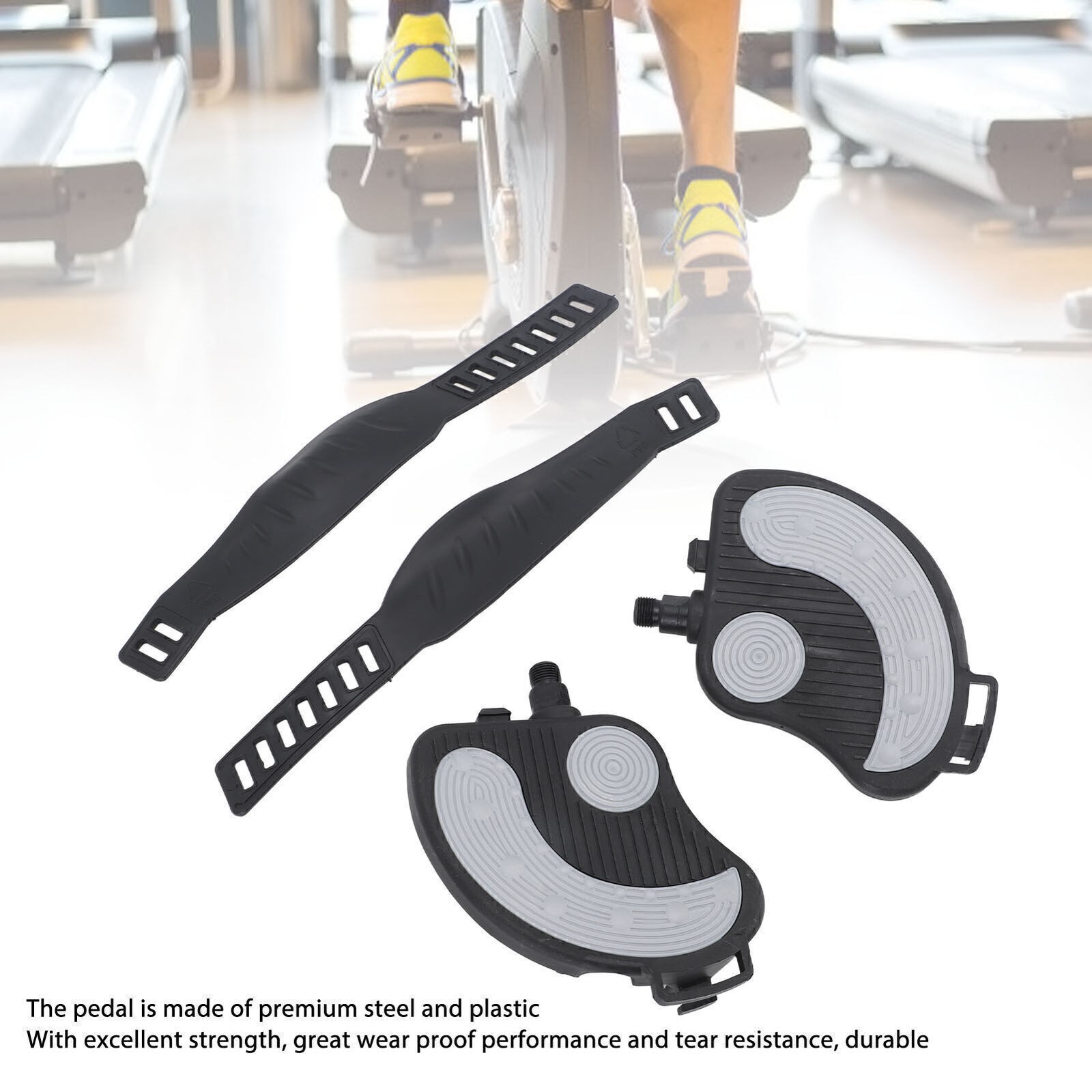 2PCS Exercise Bike Pedals with Straps PP PVC Stainless Steel Universal
