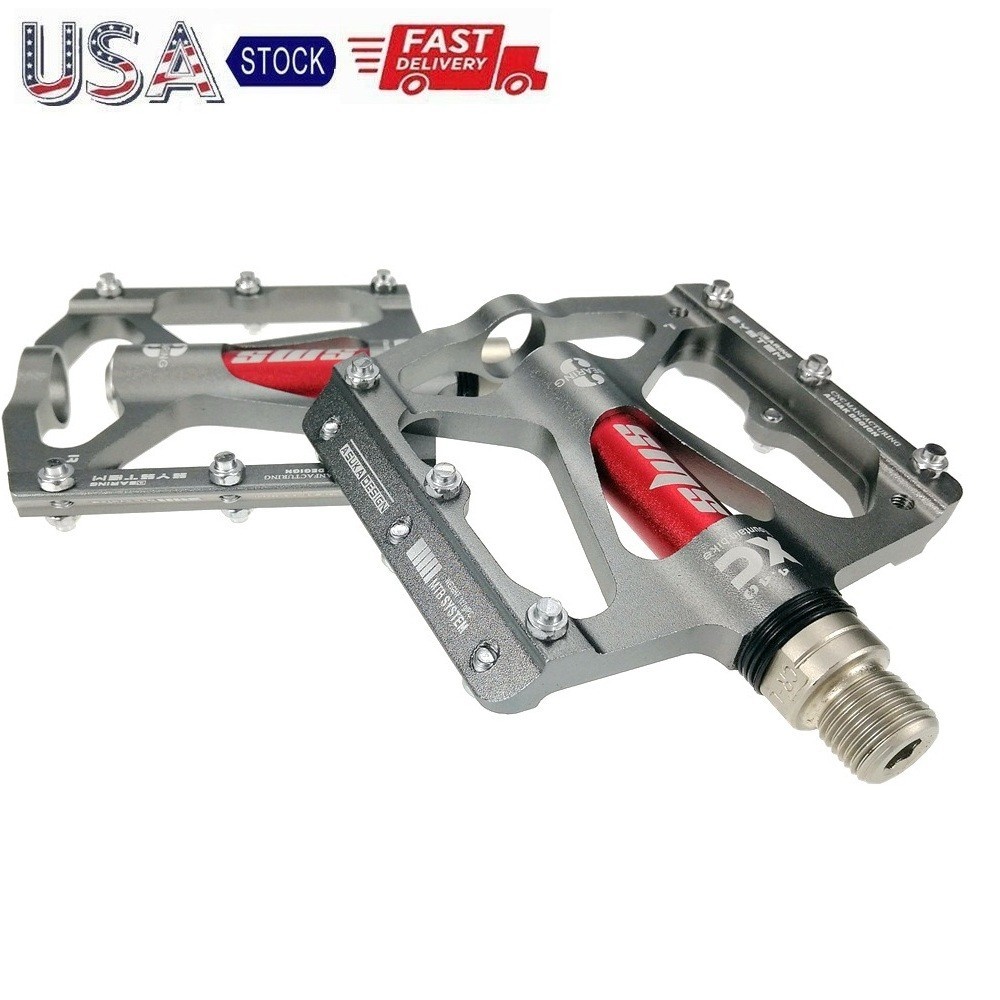 Aluminum Road MTB Mountain Bike XC Bicycle Pedal 3 Bearings Flat Pedals Gray