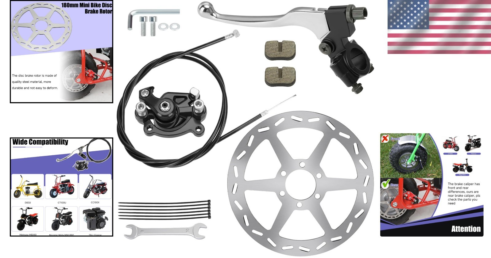 Complete Brake Upgrade Kit for Mini Bikes: 180mm Rotor, Caliper & Lever Included