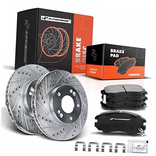 11.02 In (280mm) Front Brake Rotors & Ceramic Pads Front Drilled and Slotted