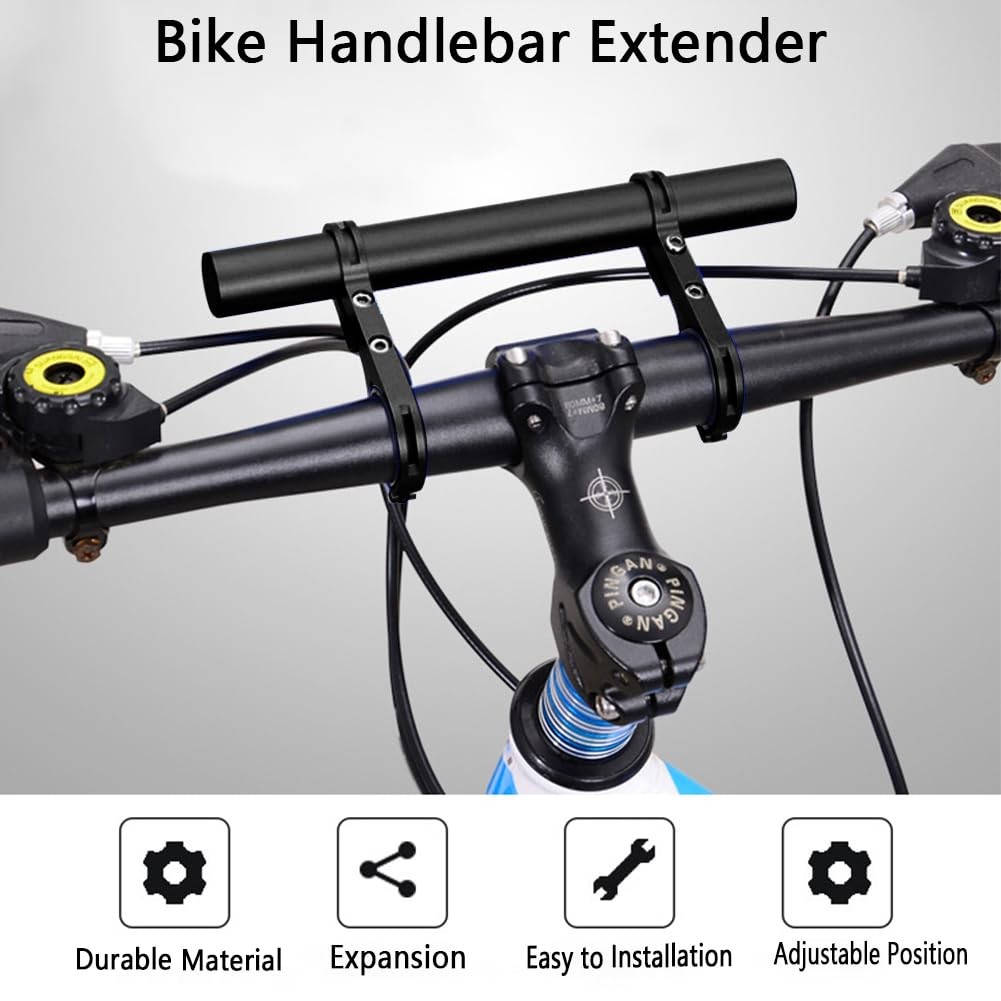 Bike Handlebar Extender Black Aluminum Alloy 20cm Double Bracket Phone GPS Mount