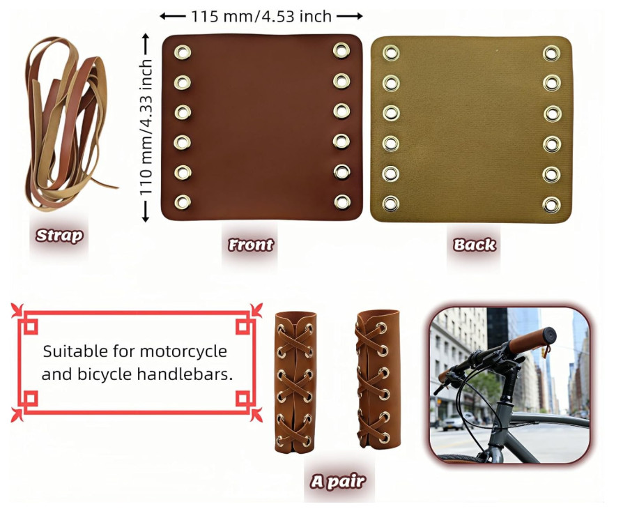 Leather Handlebar Grip Cover Anti Slip Shock Absorption Retro Style 1 Pair