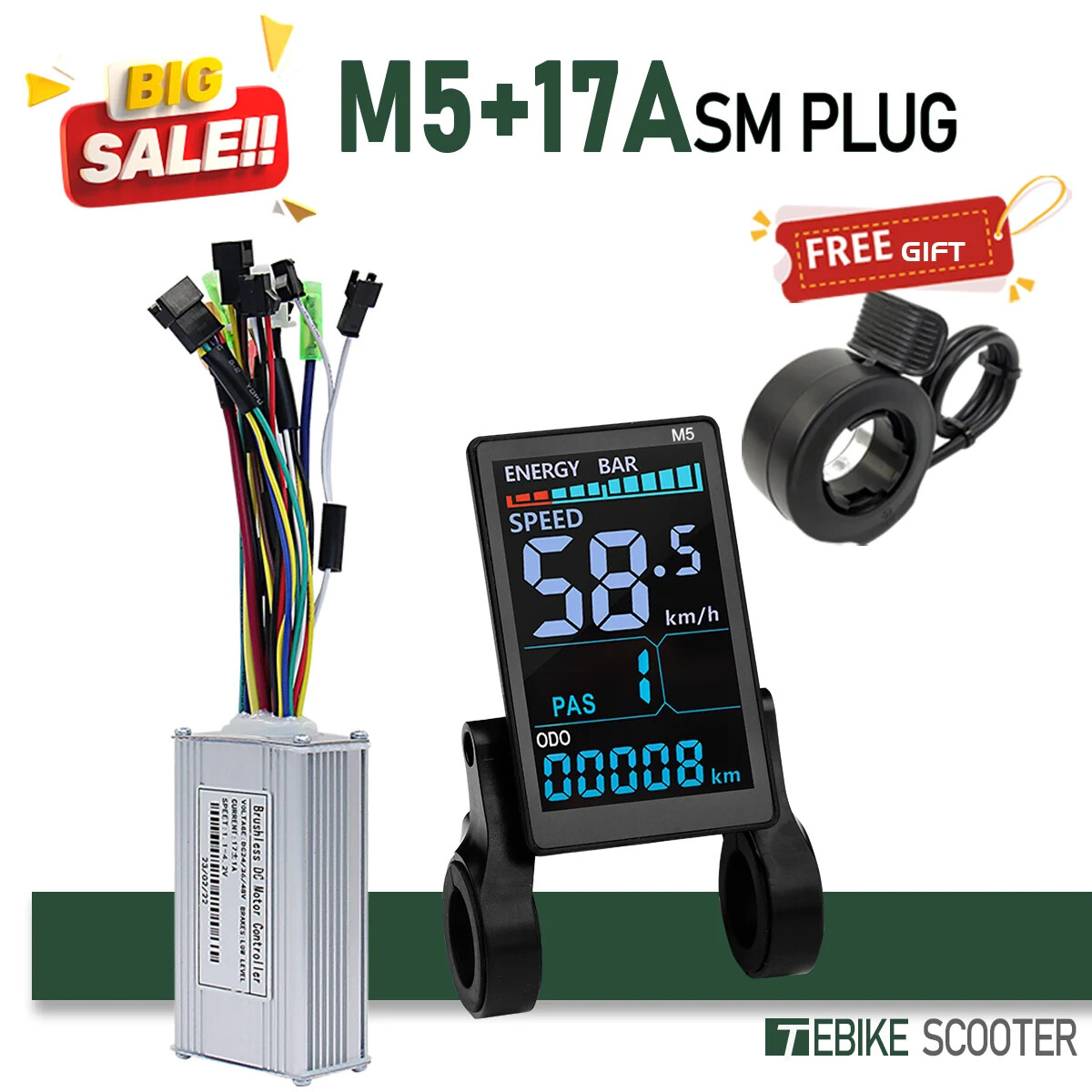 E-bicycle Sine Wave 3 Mode Controller Set 17A 26A 30A 40A with Color M5 Display