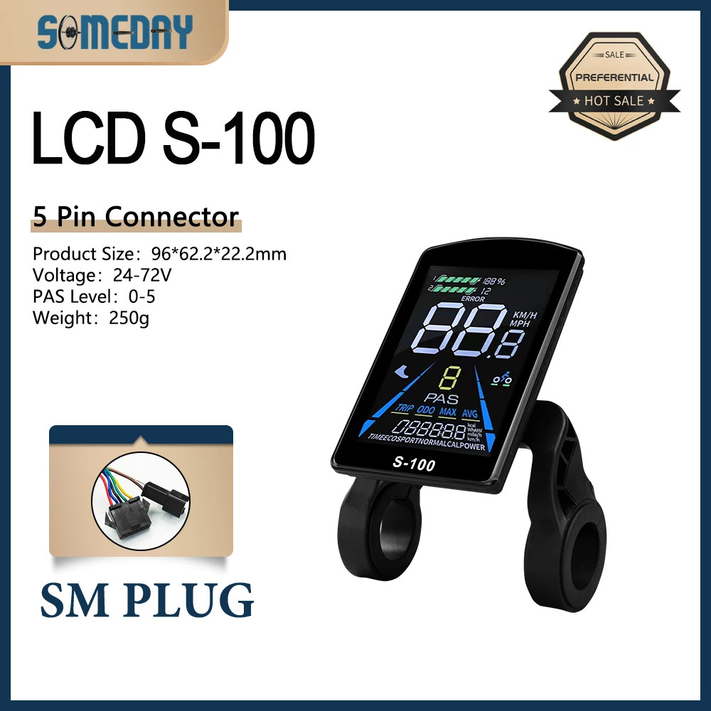 Electric Bike Display LCD Display Control SM/Waterproof Connection Plug 24V-72V