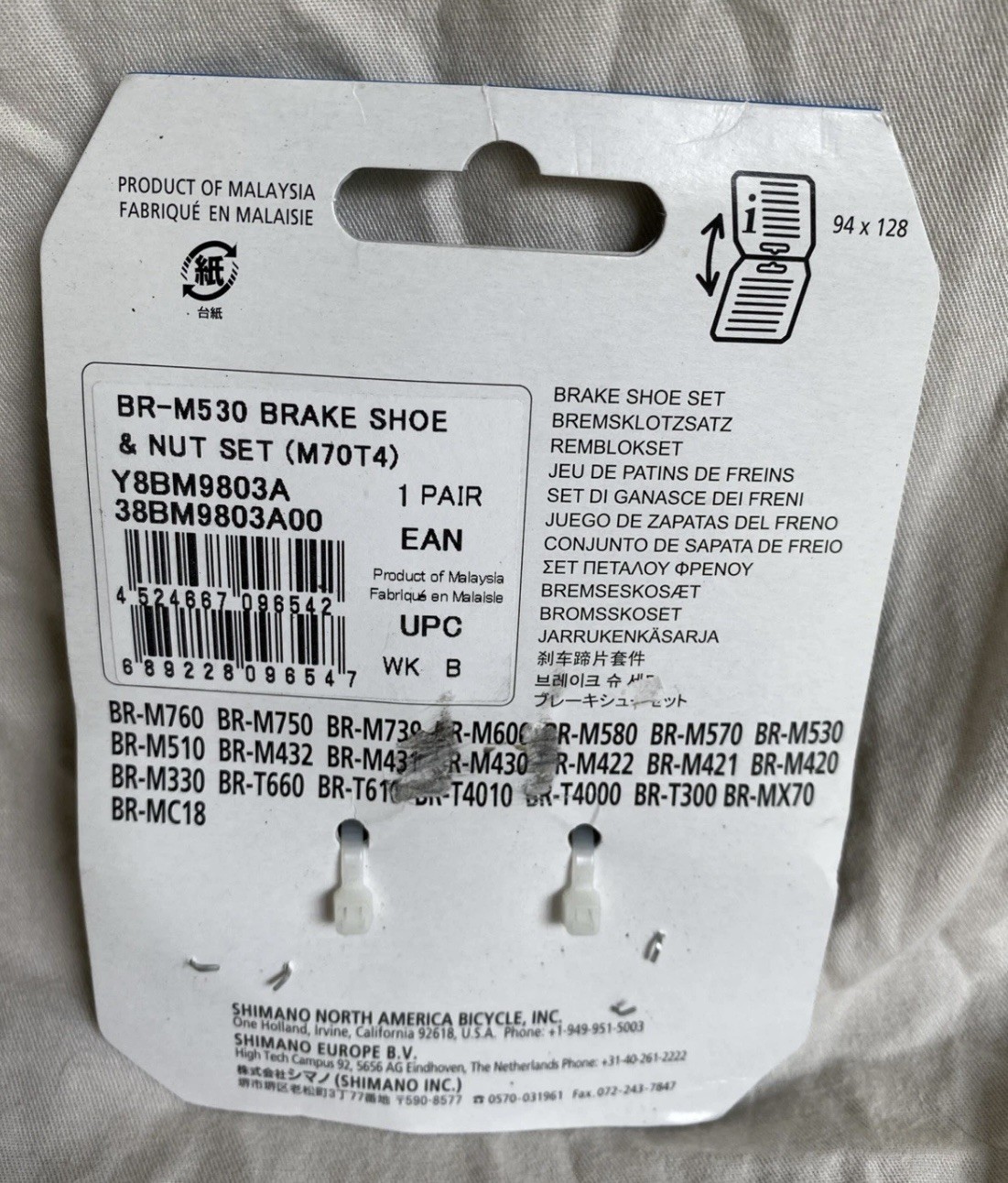 SHIMANO M70T4 Brake Shoe Pads Pair/Set – Y8BM9803A -BR-M530 Brake Shoe & Nut Set