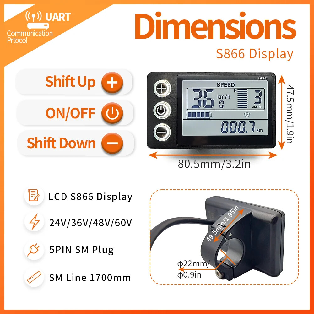 Electric Bicycle 350W/500W Controller with S866 LCD Display for Hub Wheel Motor
