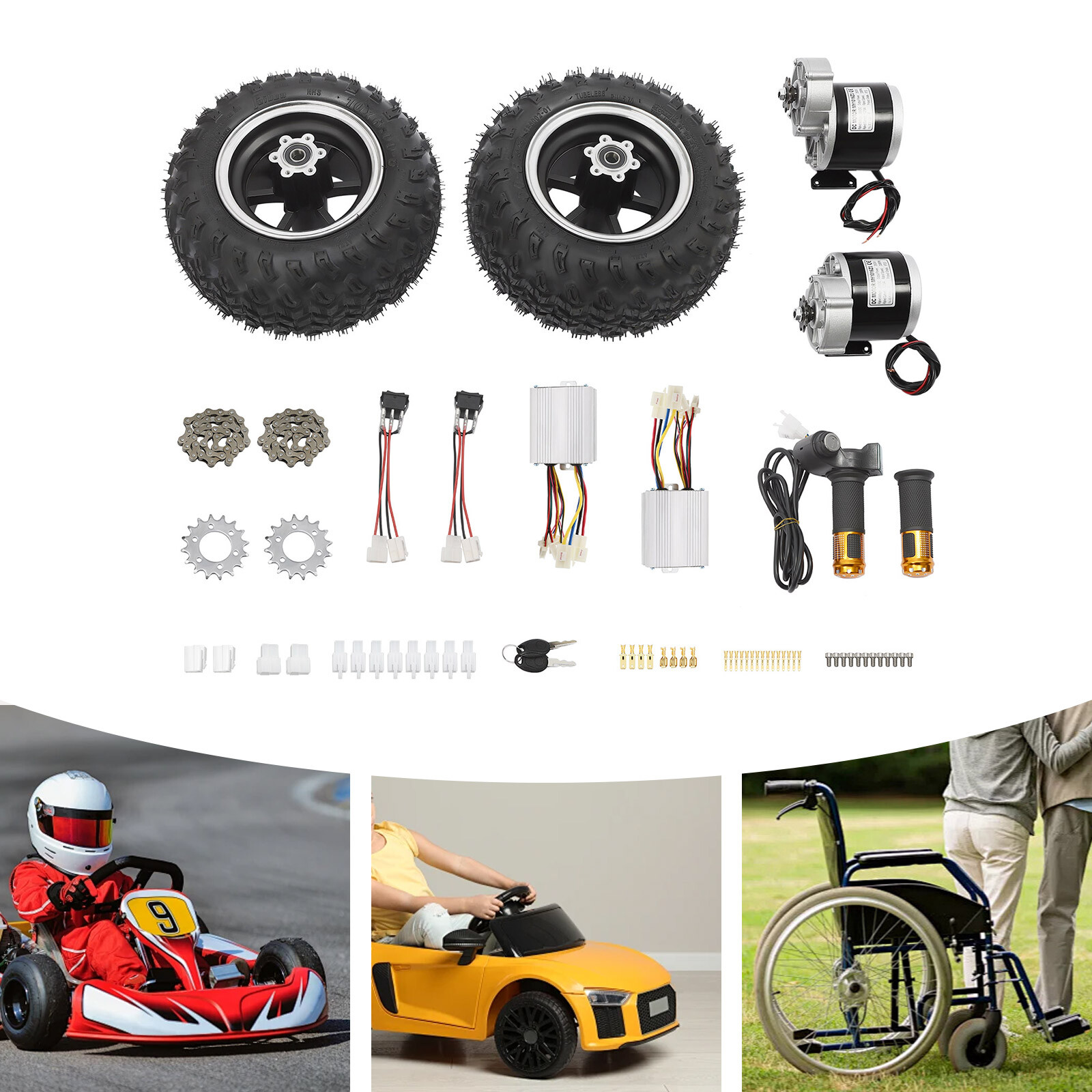 36V 350W Geared Motor Wheel Conversion Kit 10in for Electric Cart Scooter