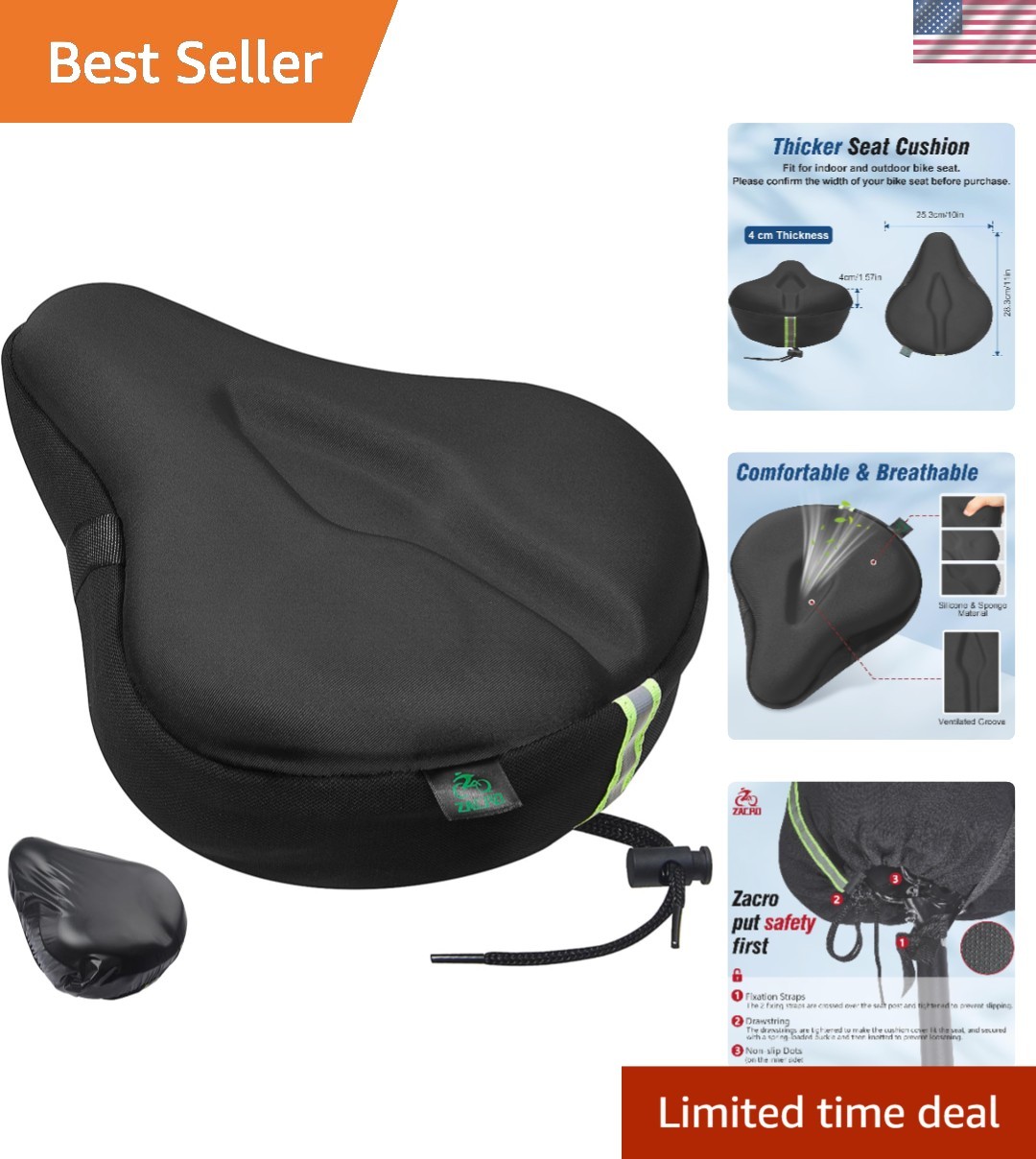 Deluxe Bike Seat Cushion with Moisture-Wicking Fabric – 11×10 Inches of Comfort
