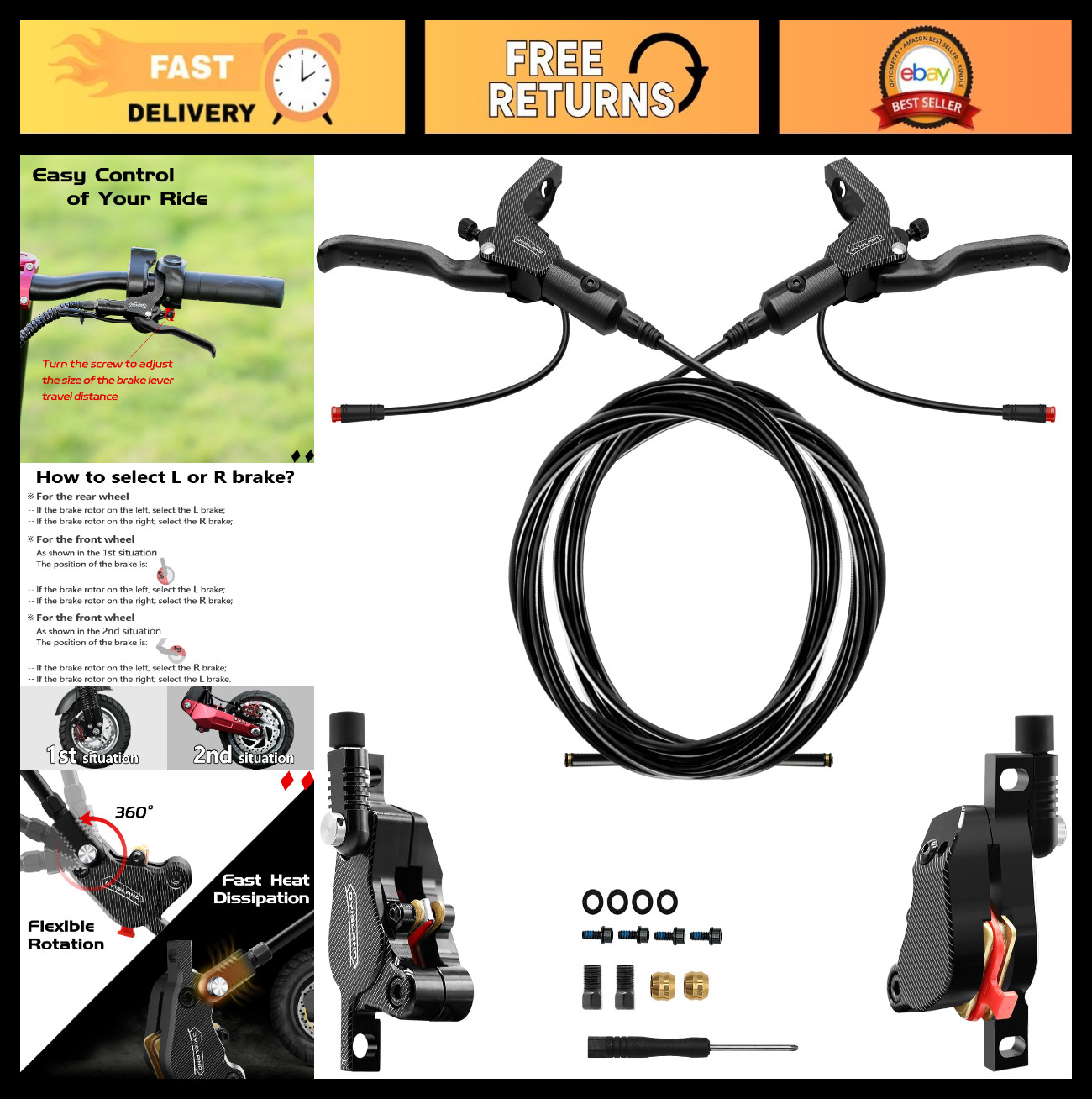 Electric Scooter Hydraulic Disc Brake Set – 2-PIN Power-Off Brake Kit for E-Scoo