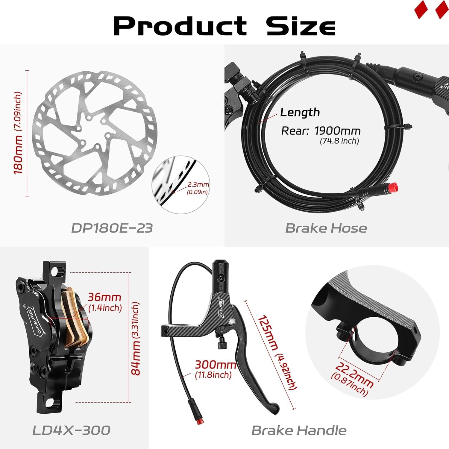 E-Bike Hydraulic Disc Brake Set – 4-Piston Rear, Pre-Bled Mineral Oil, Powerful