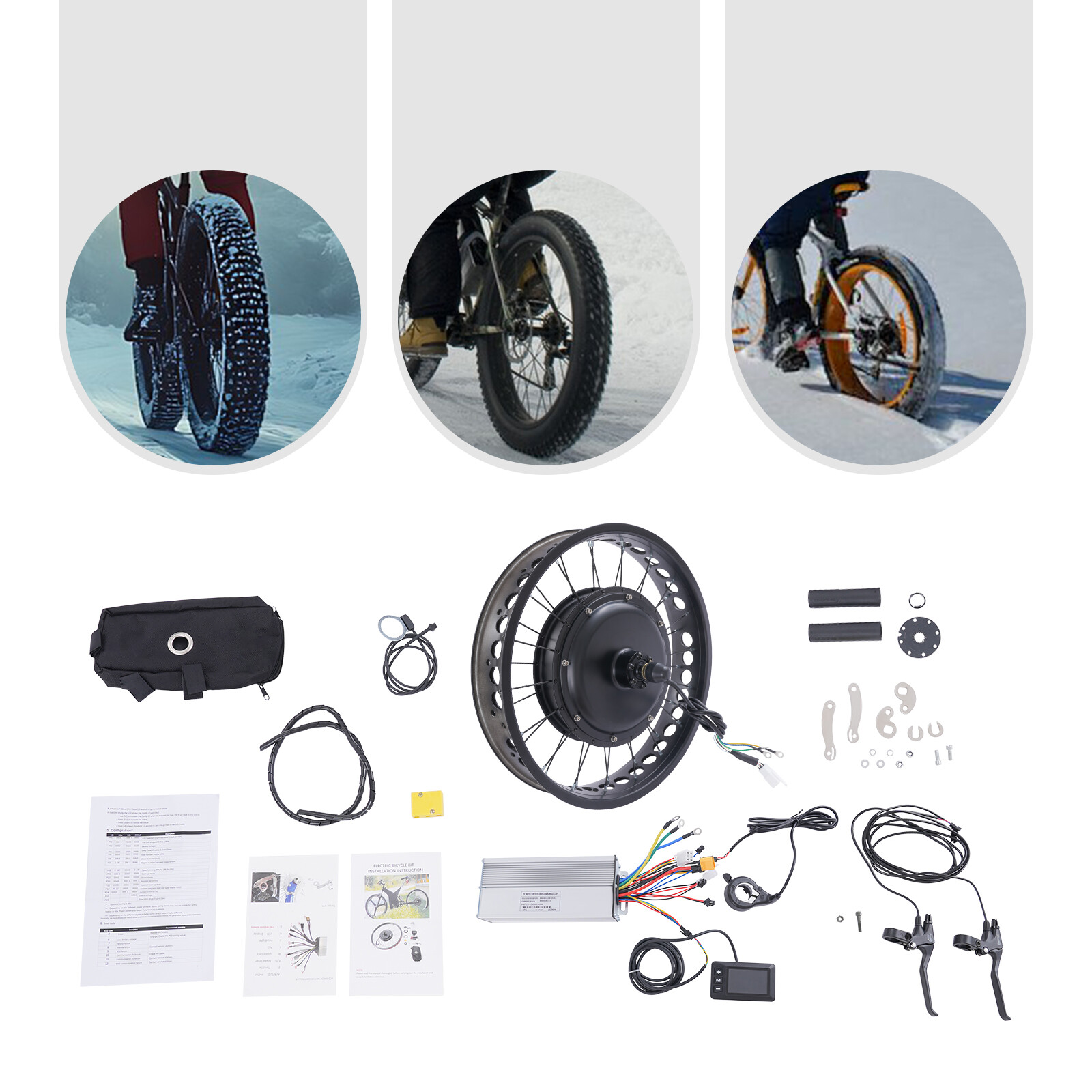 20″ 48V Fat Tire Electric Bike Rear Wheel Hub Motor Snow Bike Conversion Kit 2kW
