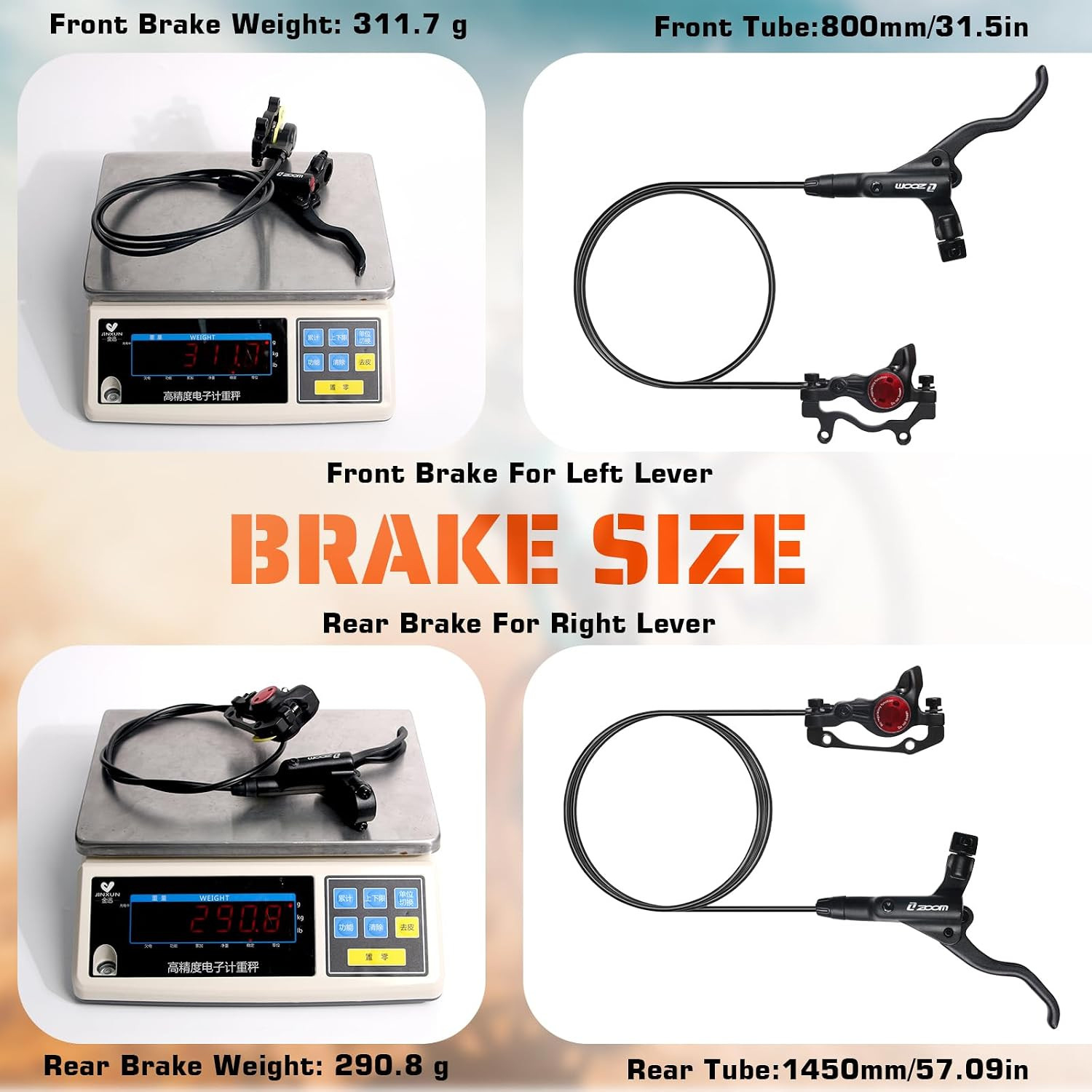 MTB Hydraulic Disc Brakes, Mountain Bike Left Front 800Mm Right Rear 14