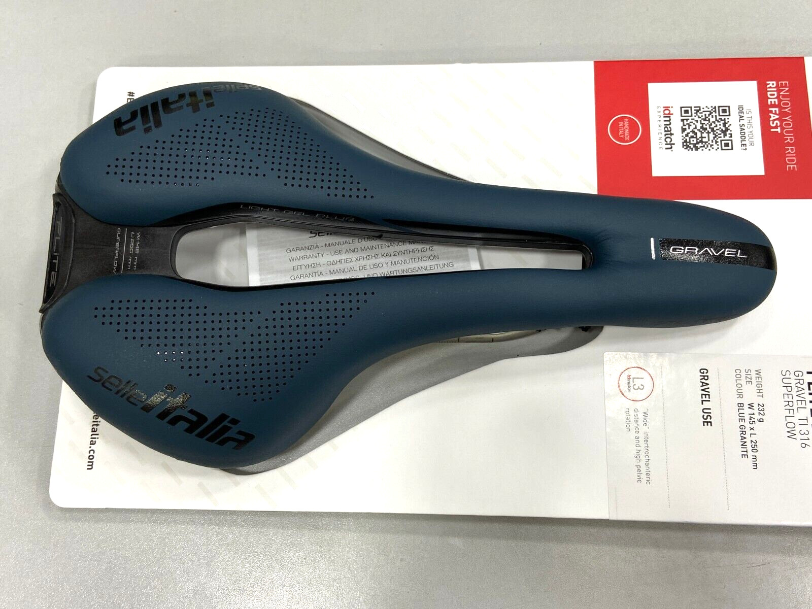 Selle Italia Flite Boost Gravel Ti316 Superflow L3(145x250mm) Saddle Blue Granit