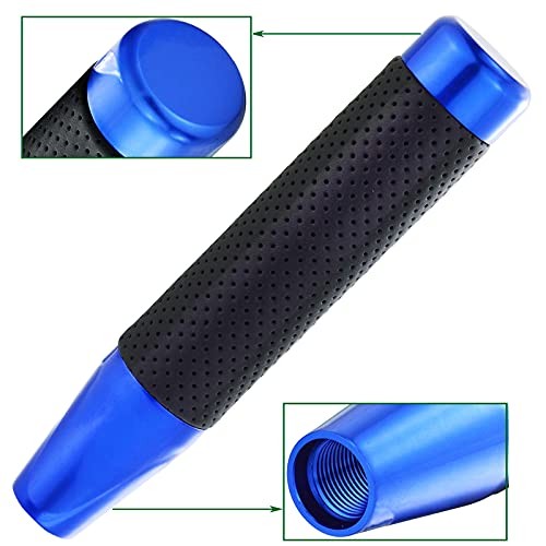Metal Shifter Knob Leather Aluminum Alloy Long Stick Gear Handle Lever Blue