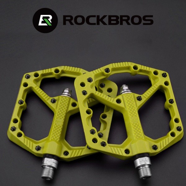 Rockbros 2021-12AGN fluorescent yellow nylon cycling pedals with pins
