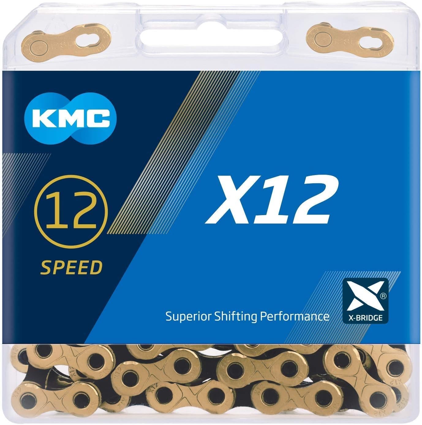 KMC X12 Chain 12-Speed |126 Links, Missing Link Included | TI Gold/Black