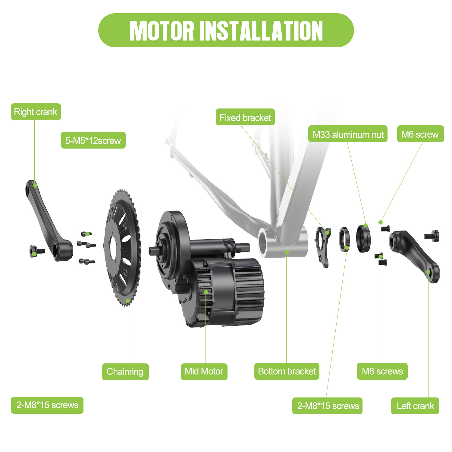 48V1000W68mm Bafang Mid Drive Motor EKD01 Display Electric Bicycle Conversion
