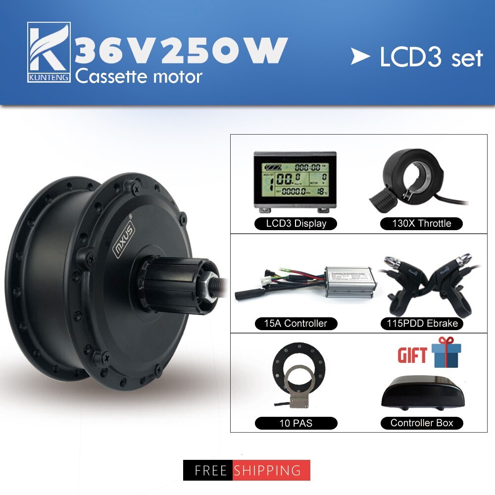 E-Bike Conversion Kit 36V 48V 250W Hub Motor Waterproof Plug LED LCD Display