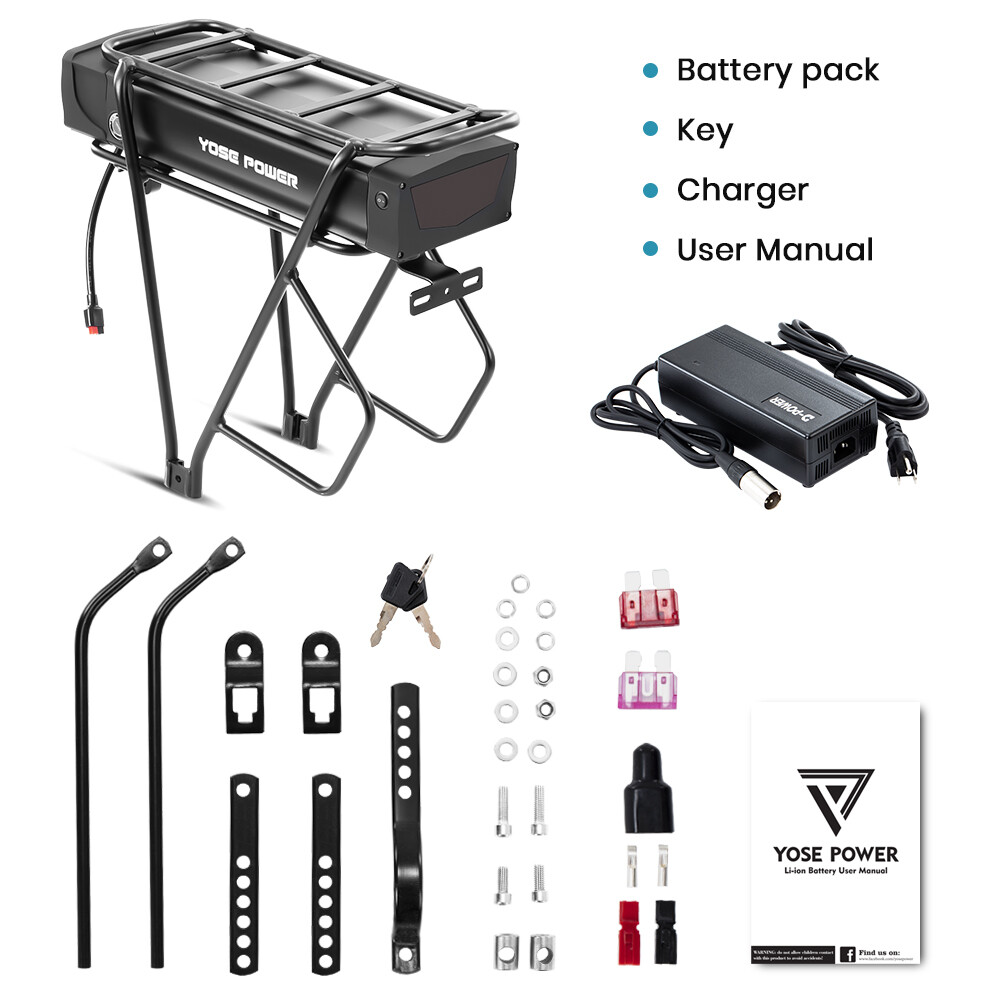 Rear Rack Ebike Battery 48V 20.8Ah with Black Carrier for 0-1500W Electric Bike