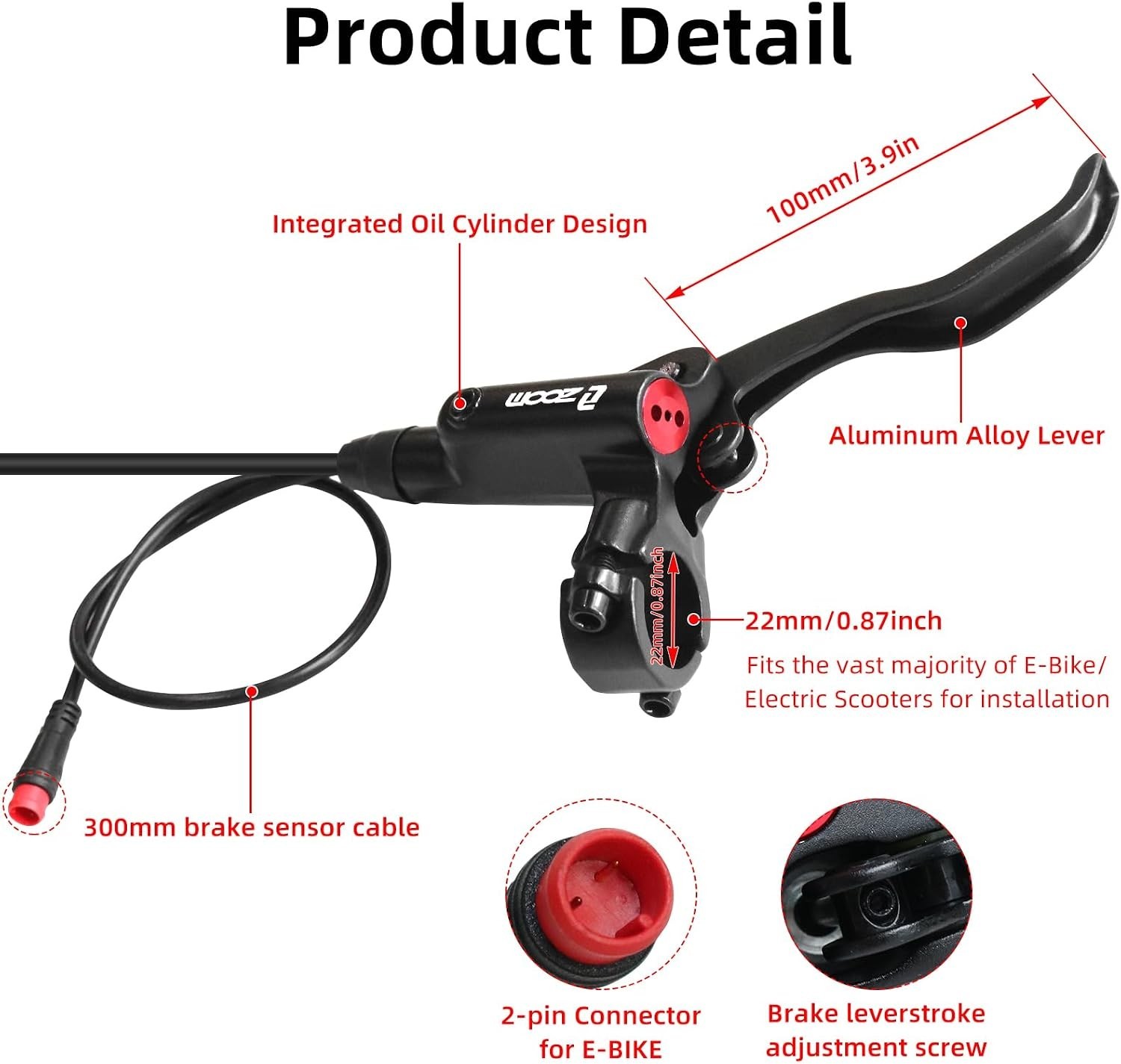 Z00M HB875E Ebike Hydraulic Disc Brake Set, Electric Power-Off Hydraulic Brak…