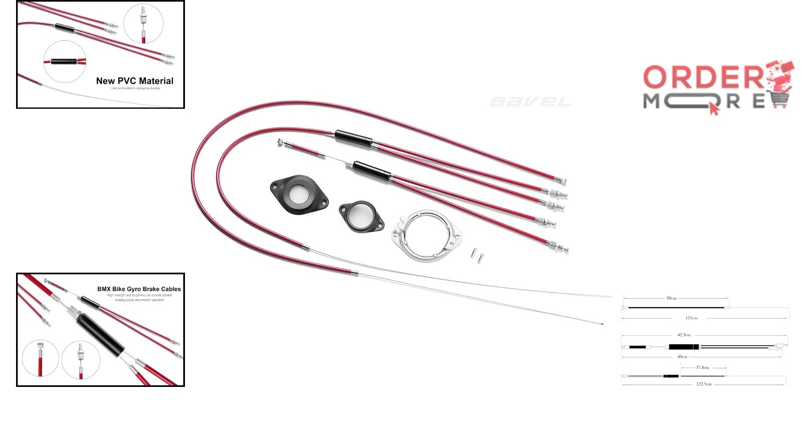 BMX Bike Gyro Brake Cable Set Aluminum Polyvinyl Chloride Red Modern 80cm