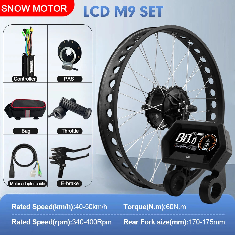 Snow Fat E-bike Conversion Kit 48V 750W Rear Hub Motor Wheel Dropout 170-175mm