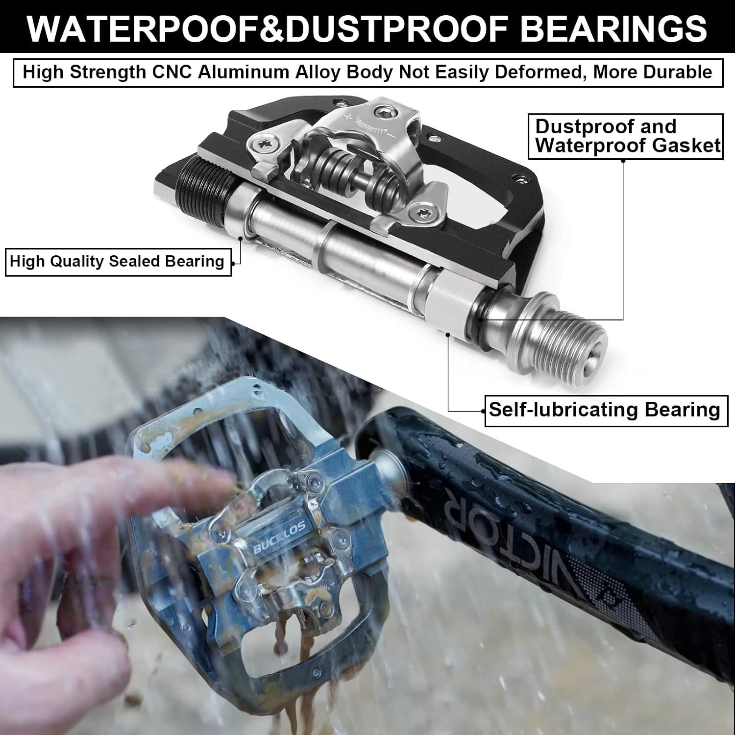 BUCKLOS for SPD Dual Pedals PD-M680 MTB Bike Flat&Clipless Bearing Mountain Road