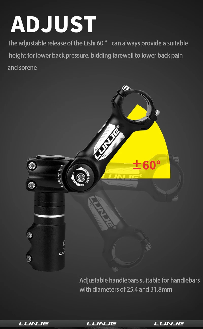 Adjustable Bicycle Handlebar Stem Variable 60/80 Degree Angle MTB Bike Riser Ult