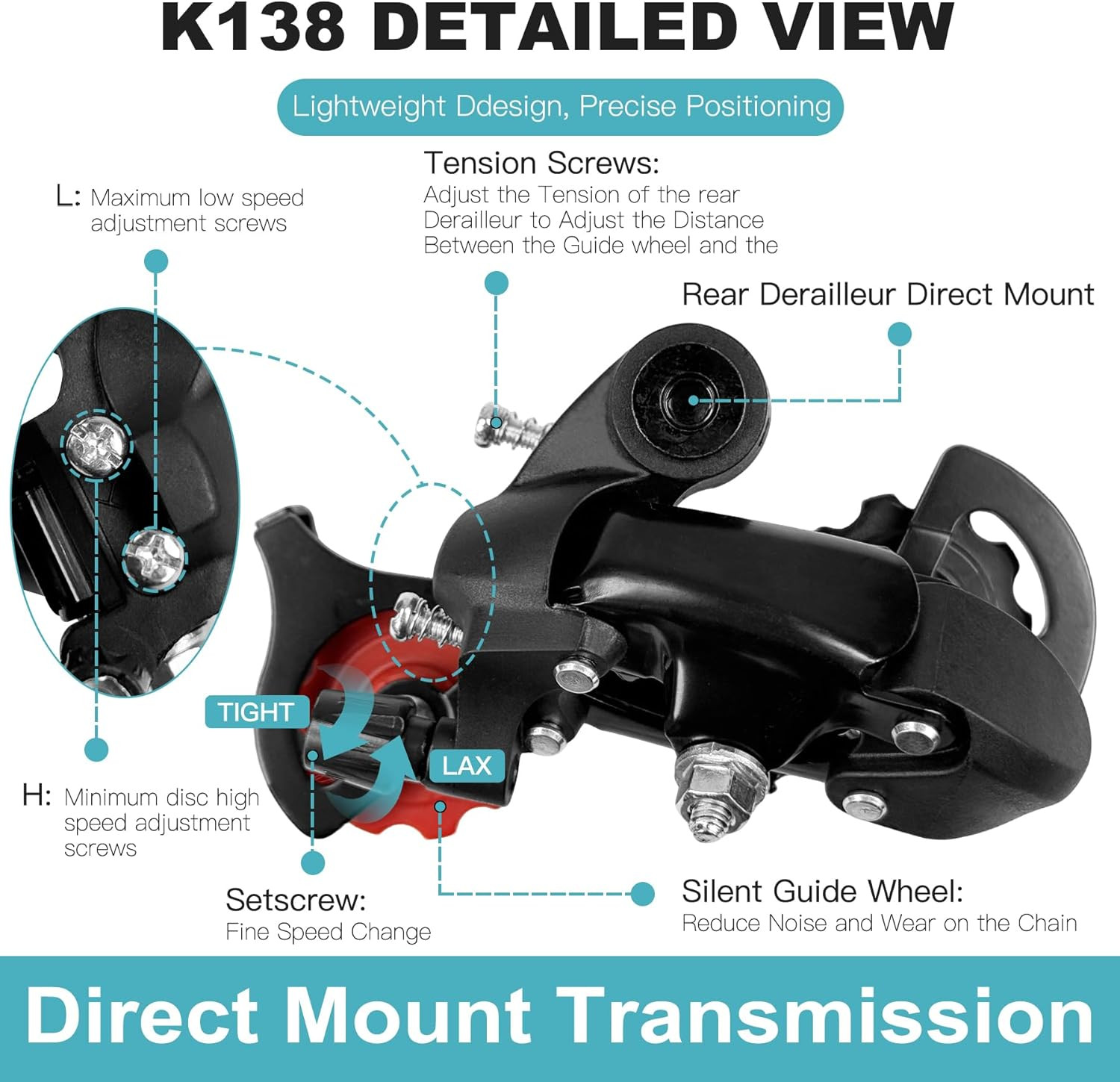 6/7 Speed Rear Derailleur – Direct/Hanger Mount Aluminum Alloy Bicycle Derail…