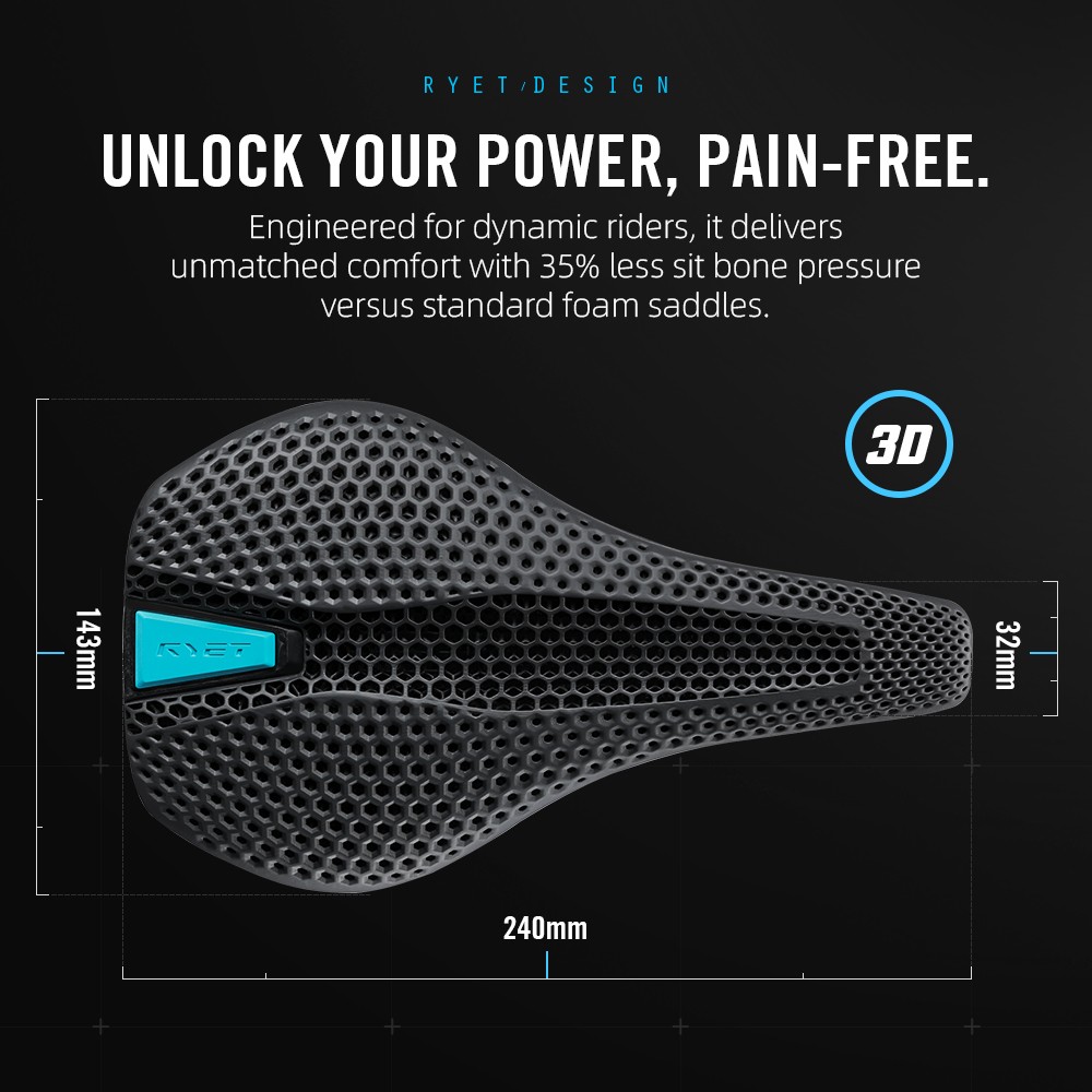 3D Printed Carbon Bike Saddle Carbon Rails 143/155MM for MTB Gravel Road Bike