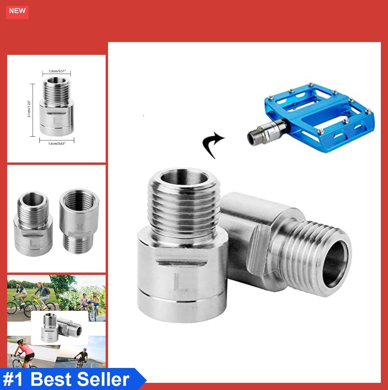 Bike Pedal Extenders 20mm Chrome-Molybdenum Steel 9/16 Threaded for SPD MTB BMX