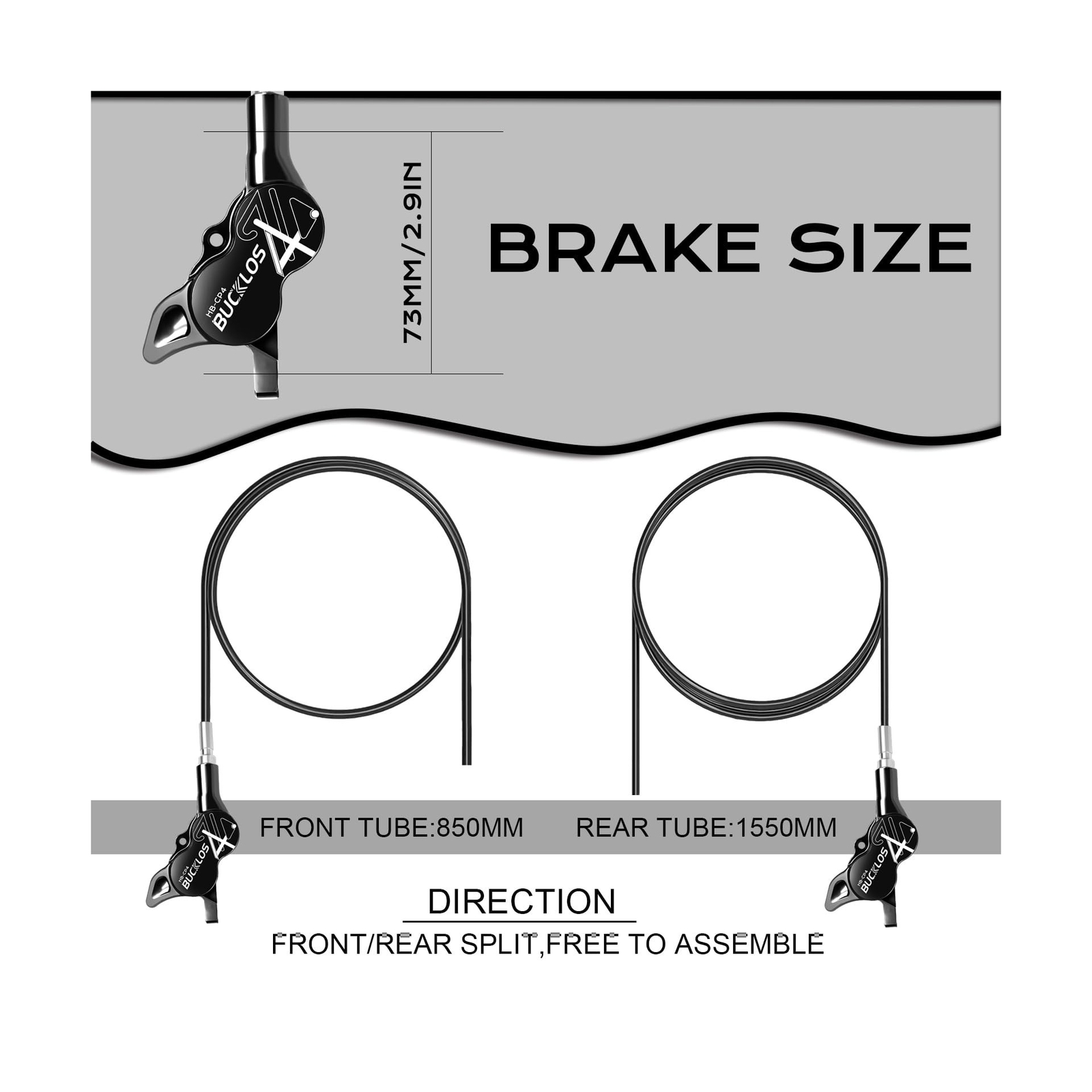 BUCKLOS MTB Hydraulic Disc Brake Set 4 Pistons Front 850mm and Rear 1550mm Hy…