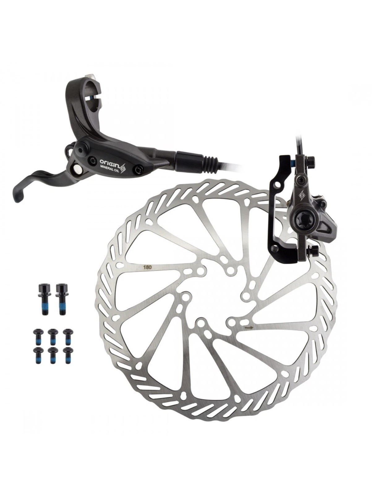 Origin8 Vise Front MTB Hydraulic Disc Brake Set – 180mm PostMount, Mineral Oil,