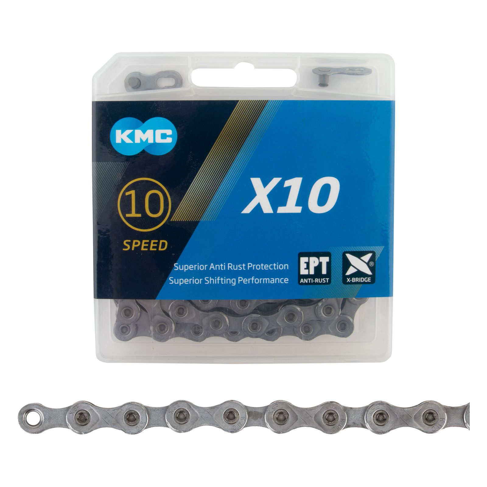KMC X10 EPT Chain – 10-Speed, 116 Links, Gray, Durable & Smooth Shifting
